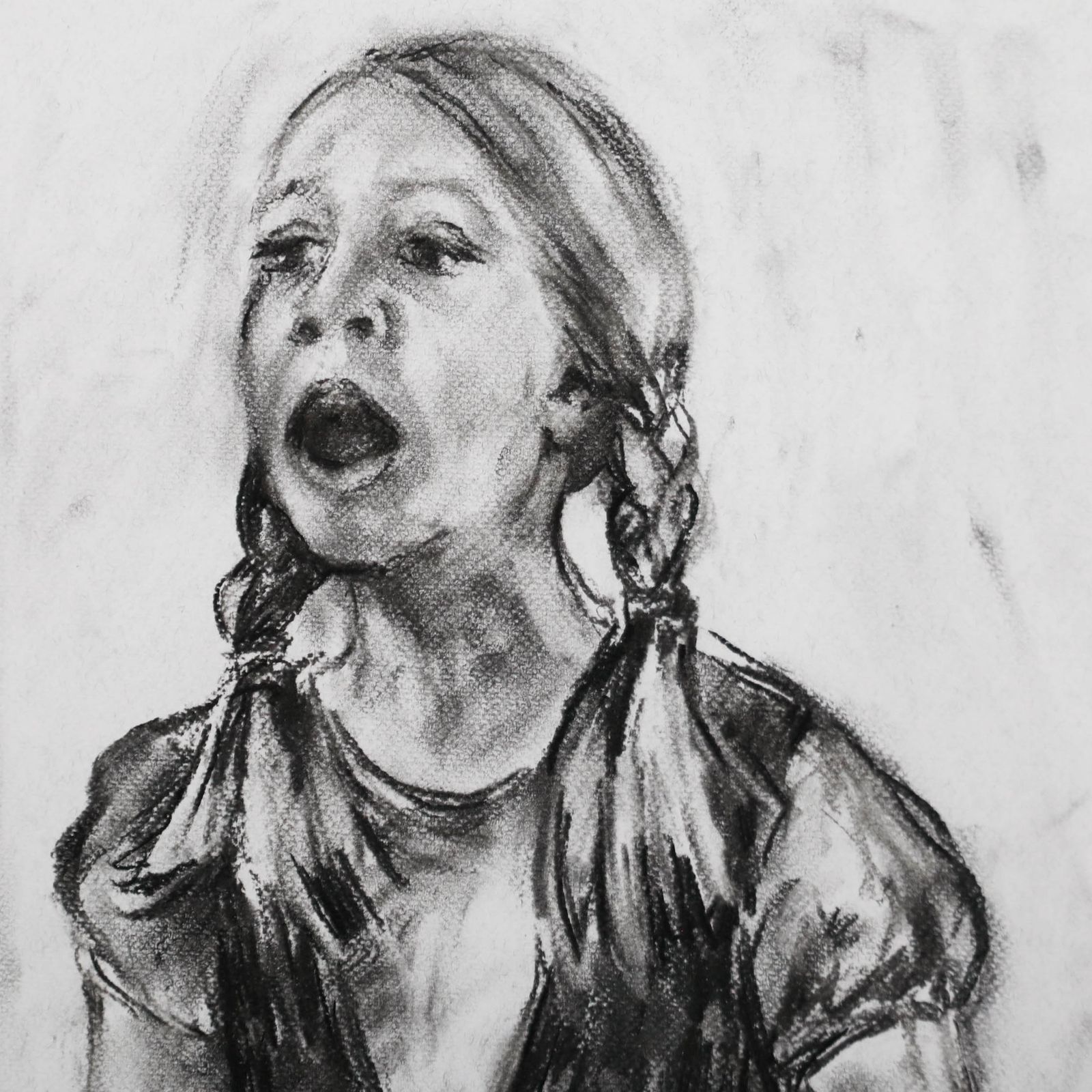 Glo Williams (B.1940) 20th Century Charcoal Drawing, Singing Girl photo Art