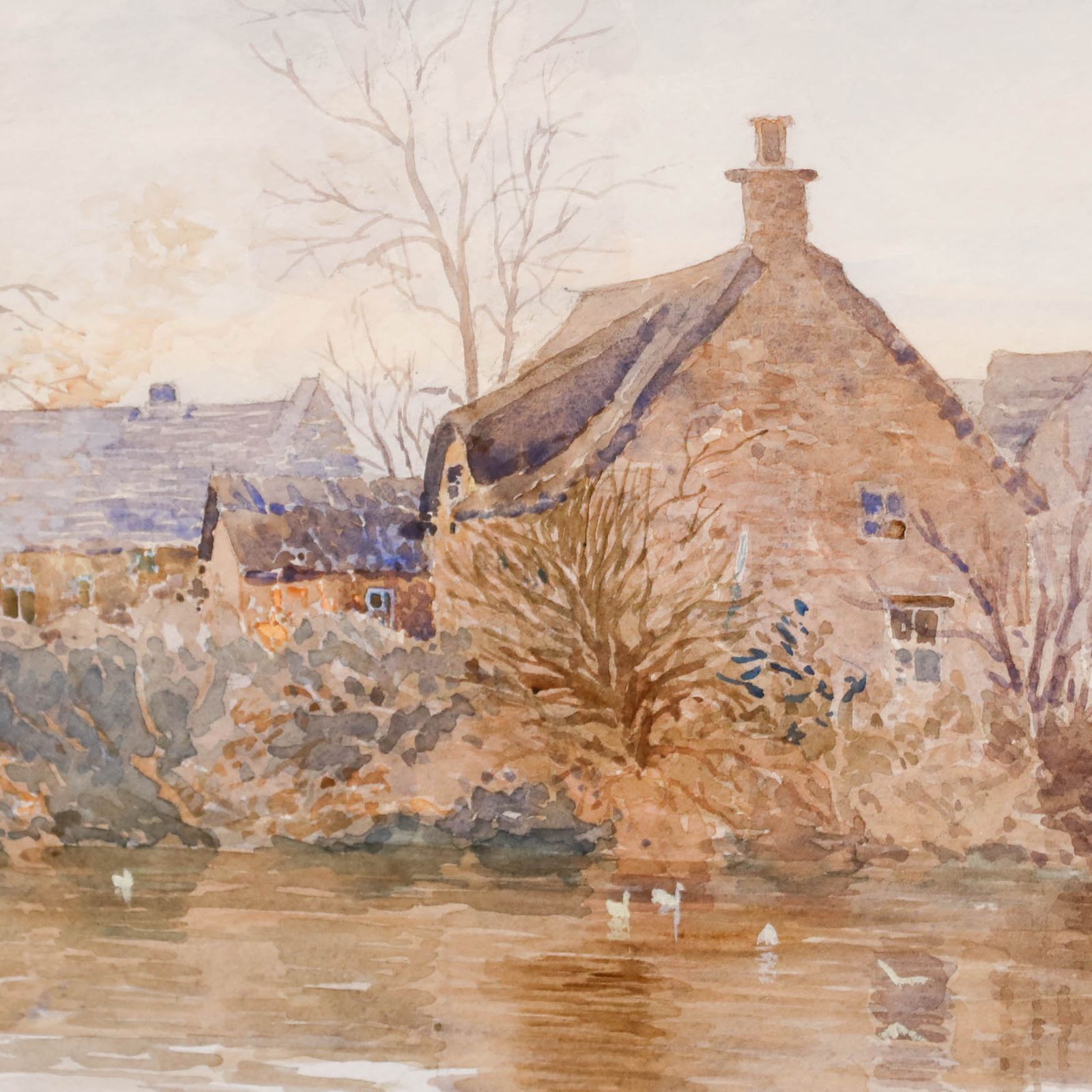 Mark Gibbons Rws (B.1949) Contemporary Watercolour, Cottages At Biddestone photo Art