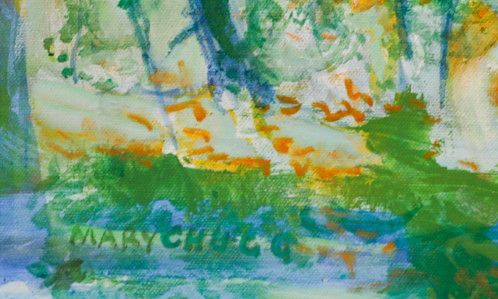 Mary Chugg (1935 2024) Framed Contemporary Oil, Sunlight & Trees photo vinterior