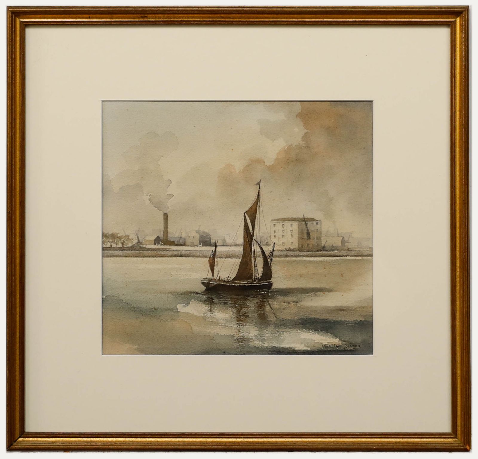 Annette Johnson Framed Mid 20th Century Watercolour, Boat Near Docklands
