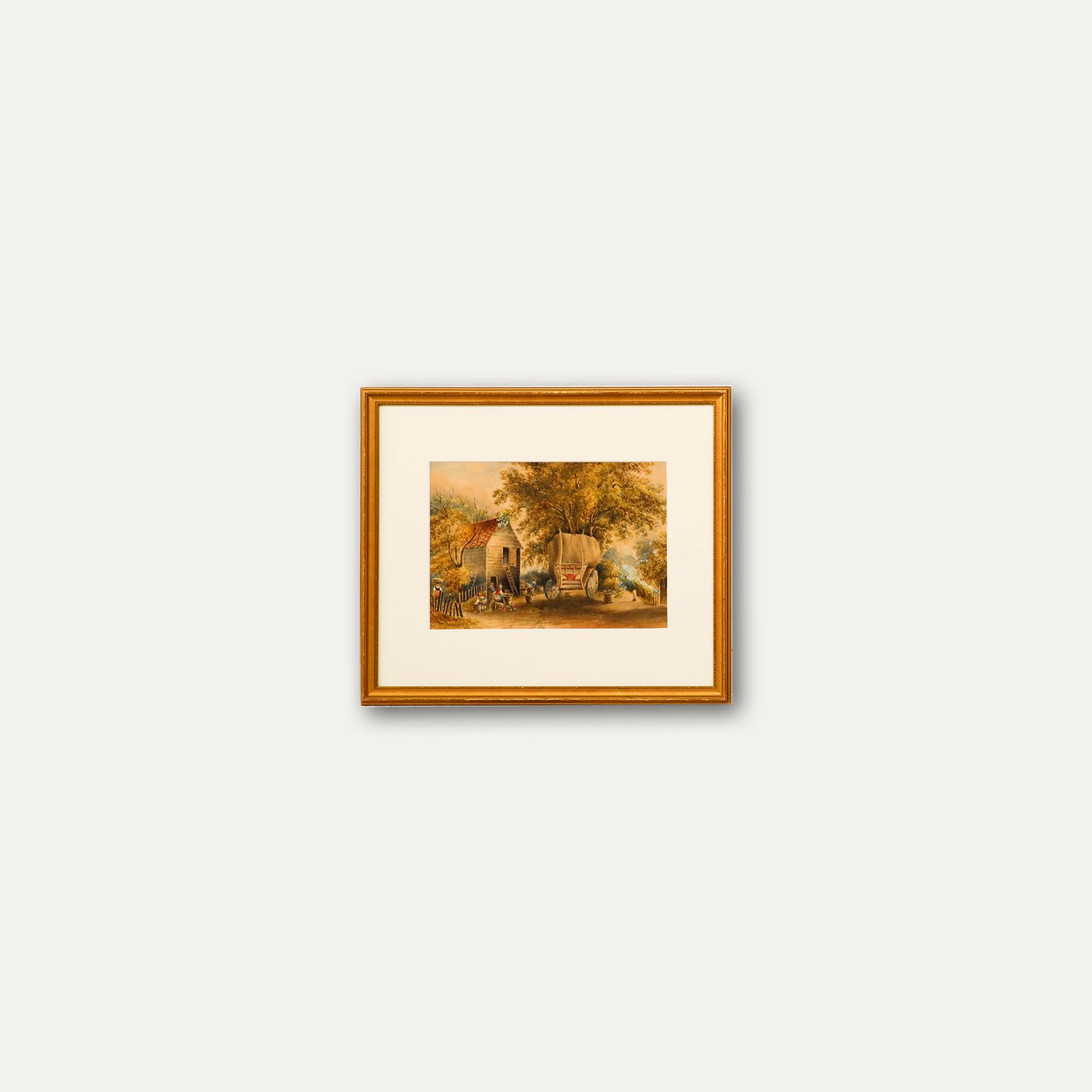 French School 19th Century Watercolour Flower Harvesters At The Farmstead photo vinterior