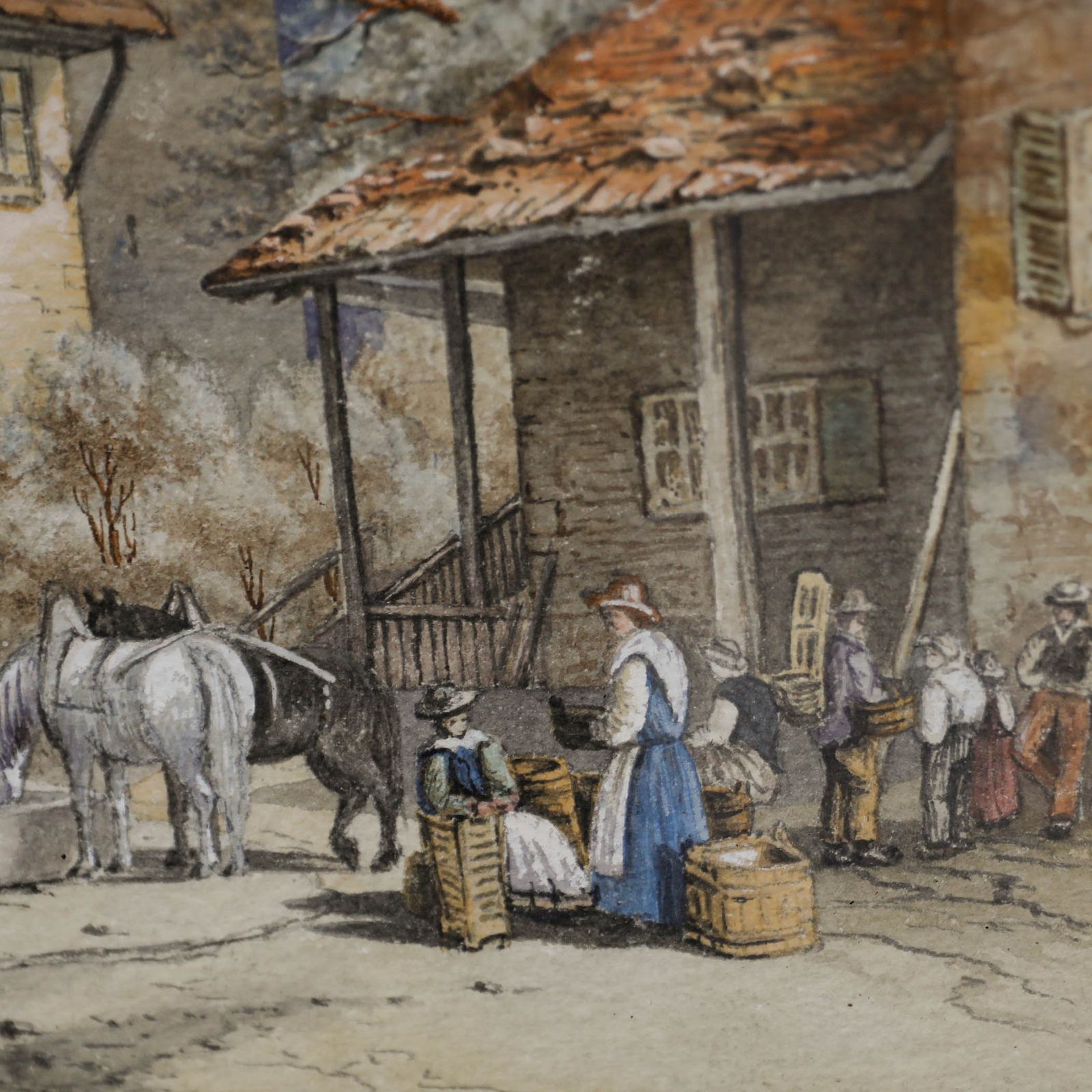 19th Century Watercolour Gathering By The Well photo 146.0