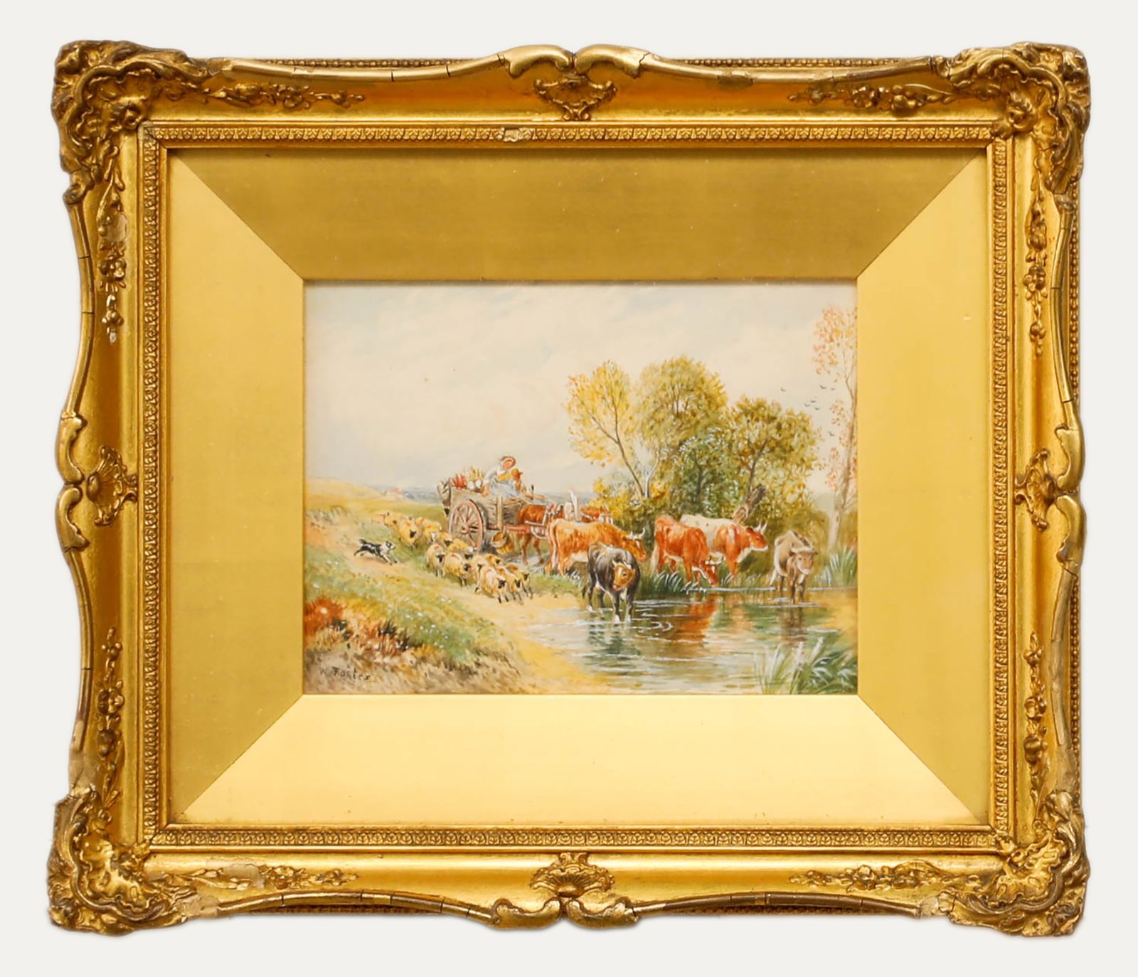 W. Foster Late 19th Century Watercolour, Farming Couple  & Their Livestock