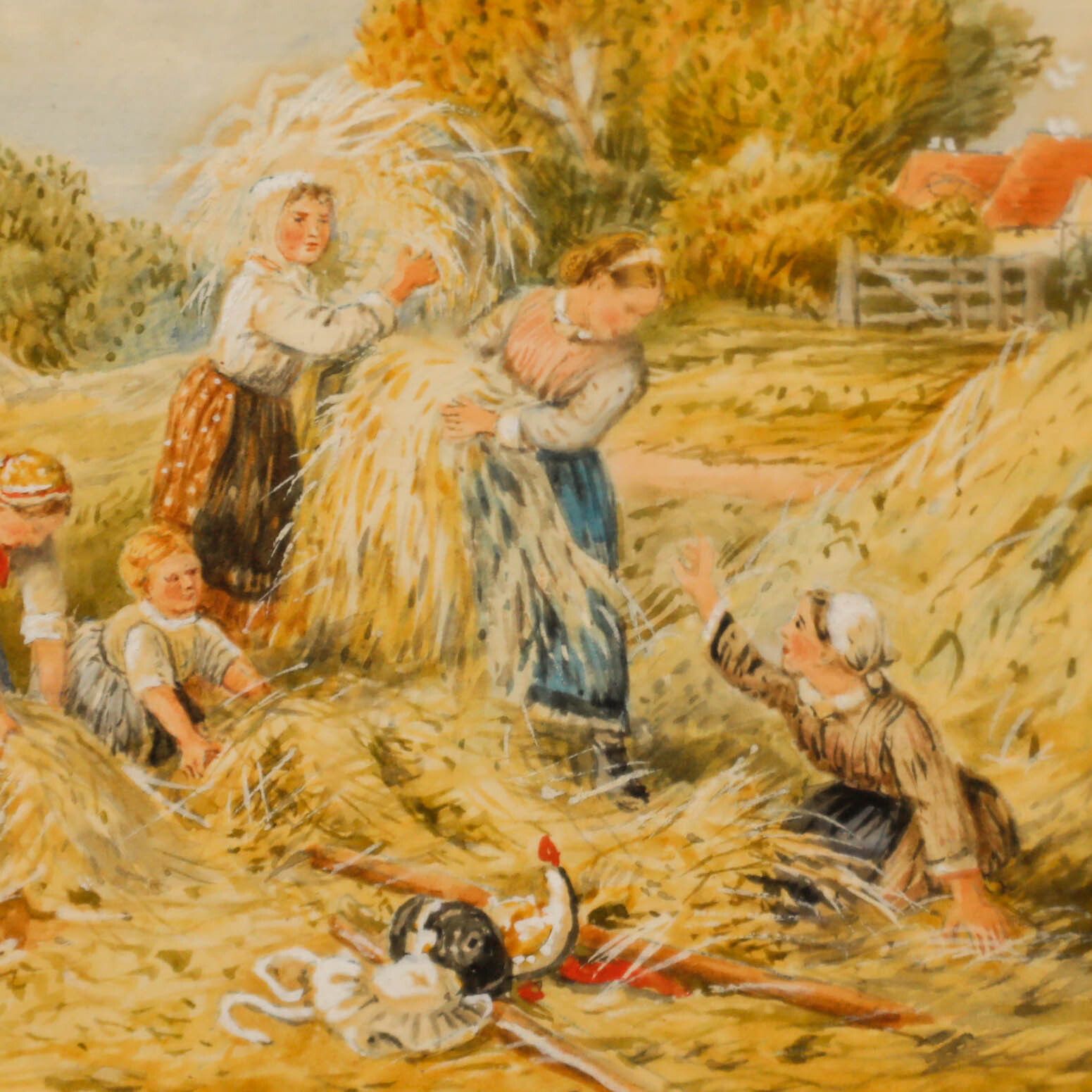 W. Foster Framed Late 19th Century Watercolour, Gathering In The Hay photo Art