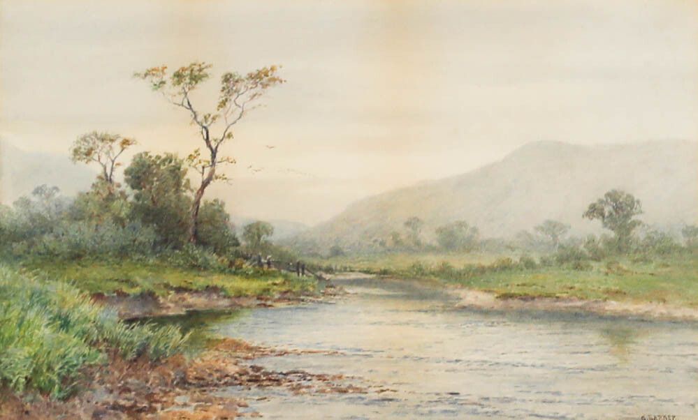 George Barker (1858 1911) Framed Watercolour, Valley Landscape photo furniture