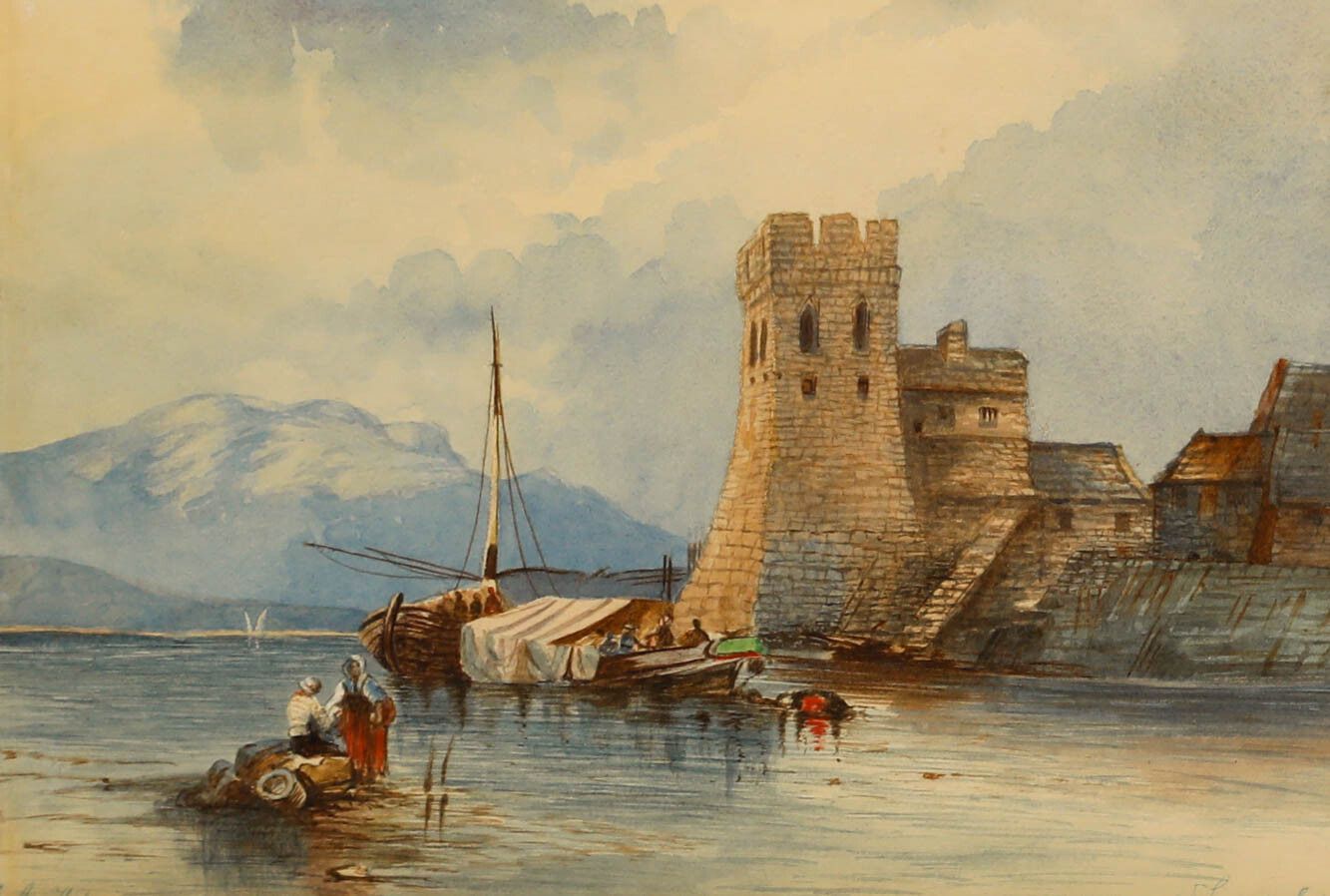 Follower Of Paul Marny (1829 1914) Watercolour, Boats At Saint. Etienne photo furniture