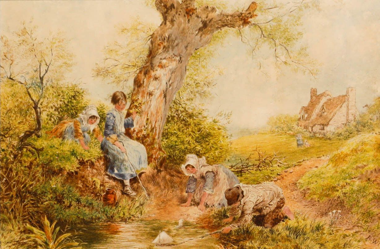 B. Wish Framed Late 19th Century Watercolour, The Toy Boat Race photo furniture