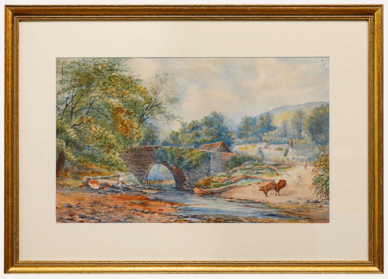 Framed Late 19th Century Watercolour Drover Moving Cattle