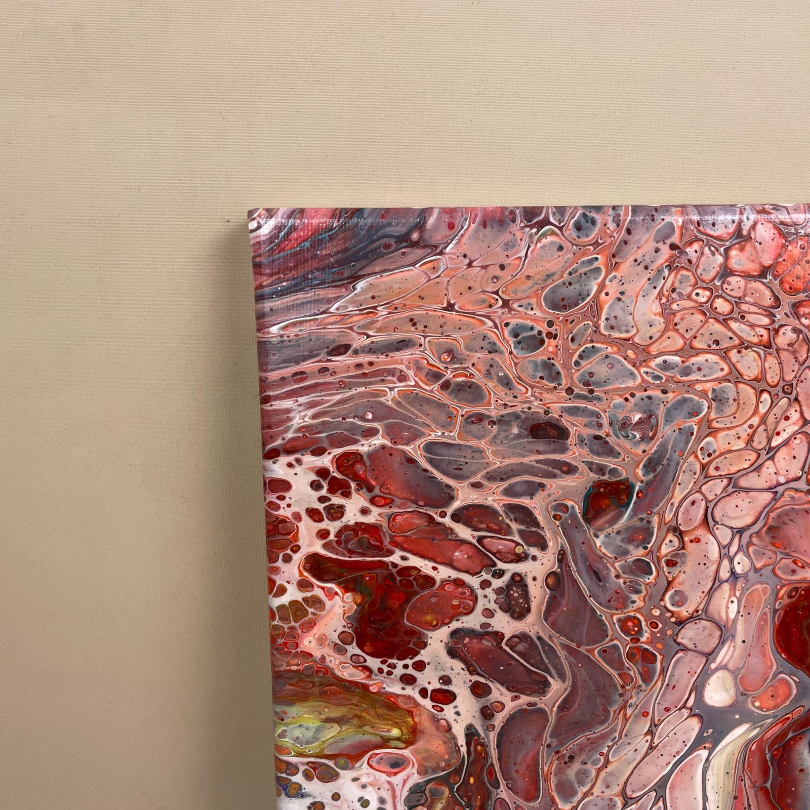 Vintage Marbled Painting Picture Original Artwork On Canvas Marble Pattern Wood Frame Painted Art Rectangle 31x22.7cm Wall Hanging Marbling photo Art