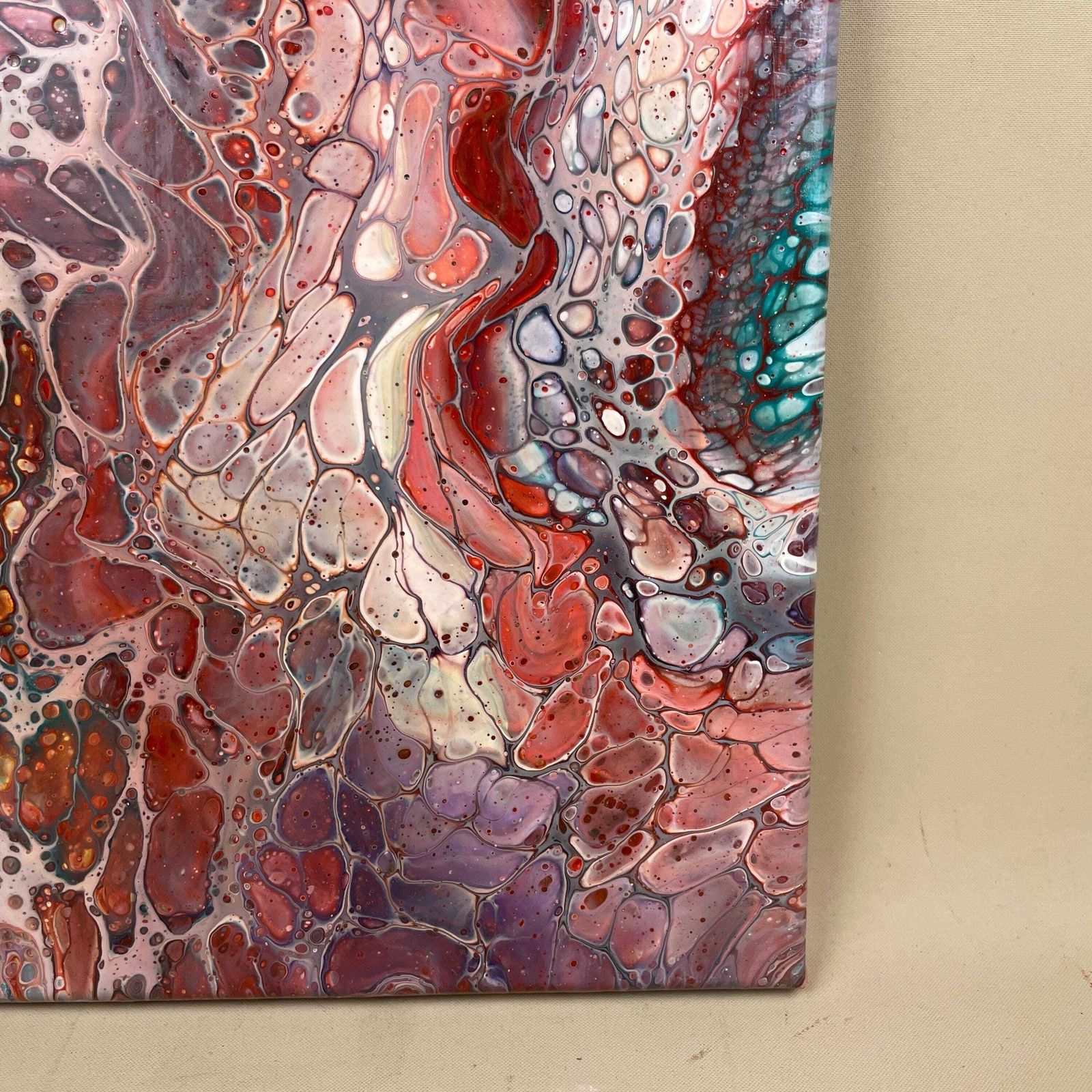 Vintage Marbled Painting Picture Original Artwork On Canvas Marble Pattern Wood Frame Painted Art Rectangle 31x22.7cm Wall Hanging Marbling photo vinterior