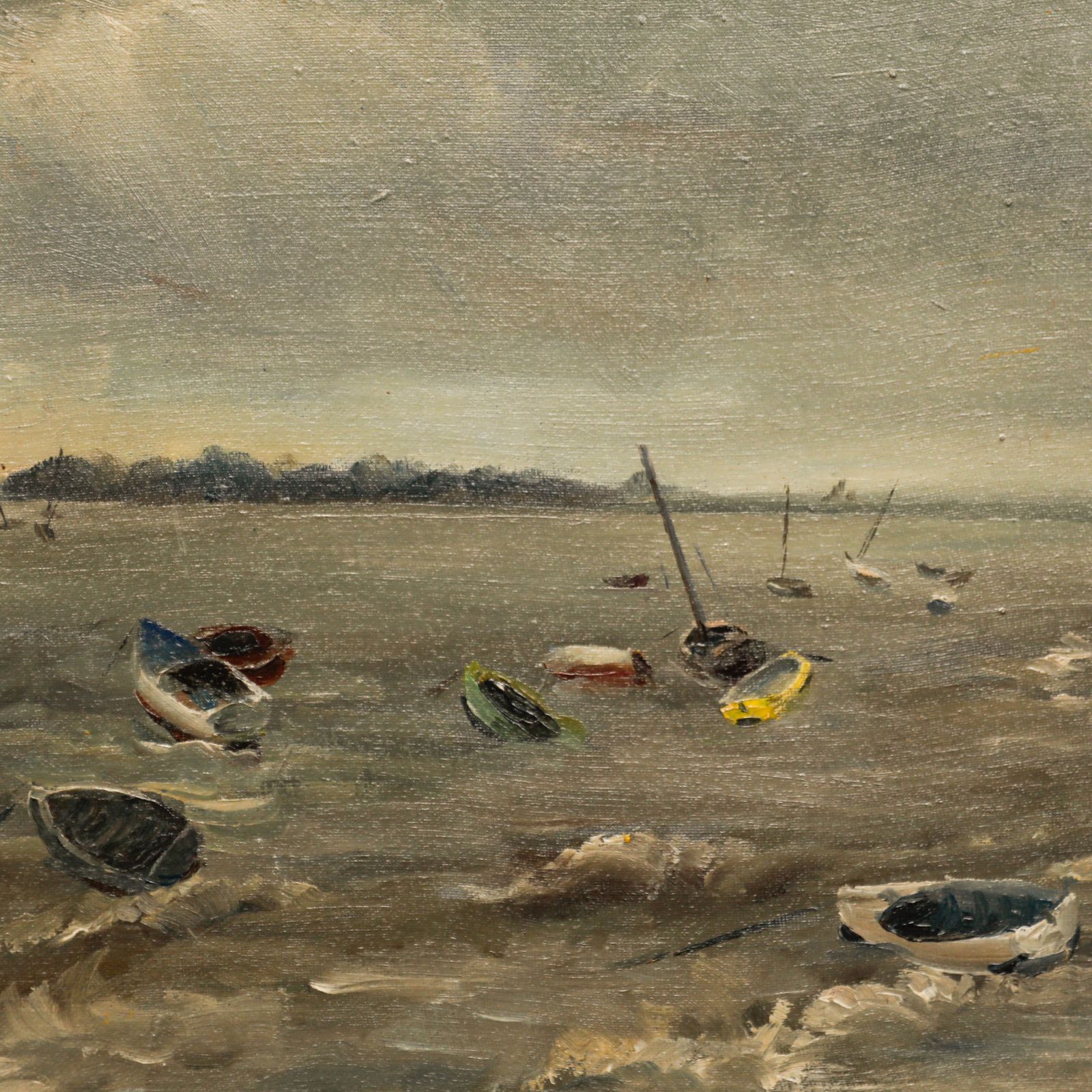 Framed 20th Century Oil Bobbing Boats photo Art