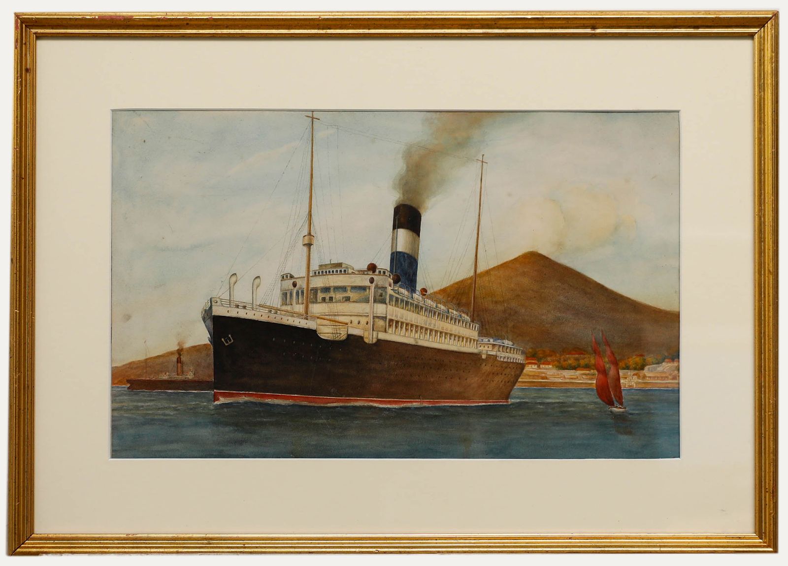 Framed Late 19th Century Watercolour Study Of A Passenger Steamer
