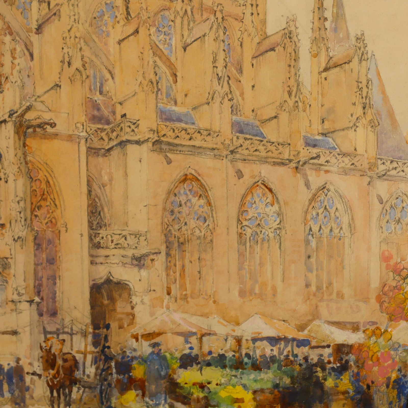 Sydney T. C. Weeks (1878 1945) Watercolour, Crowds At The Cathedral Market photo Art