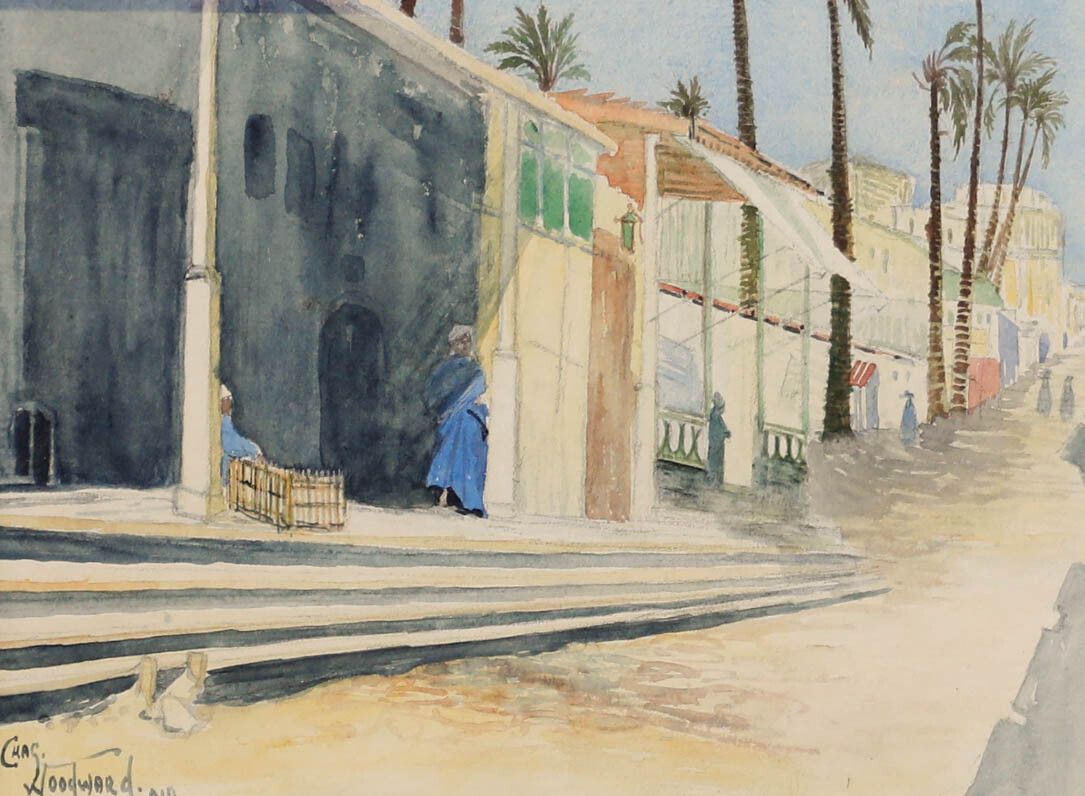 C. Woodward Framed 1919 Watercolour, North African Street Scene photo furniture