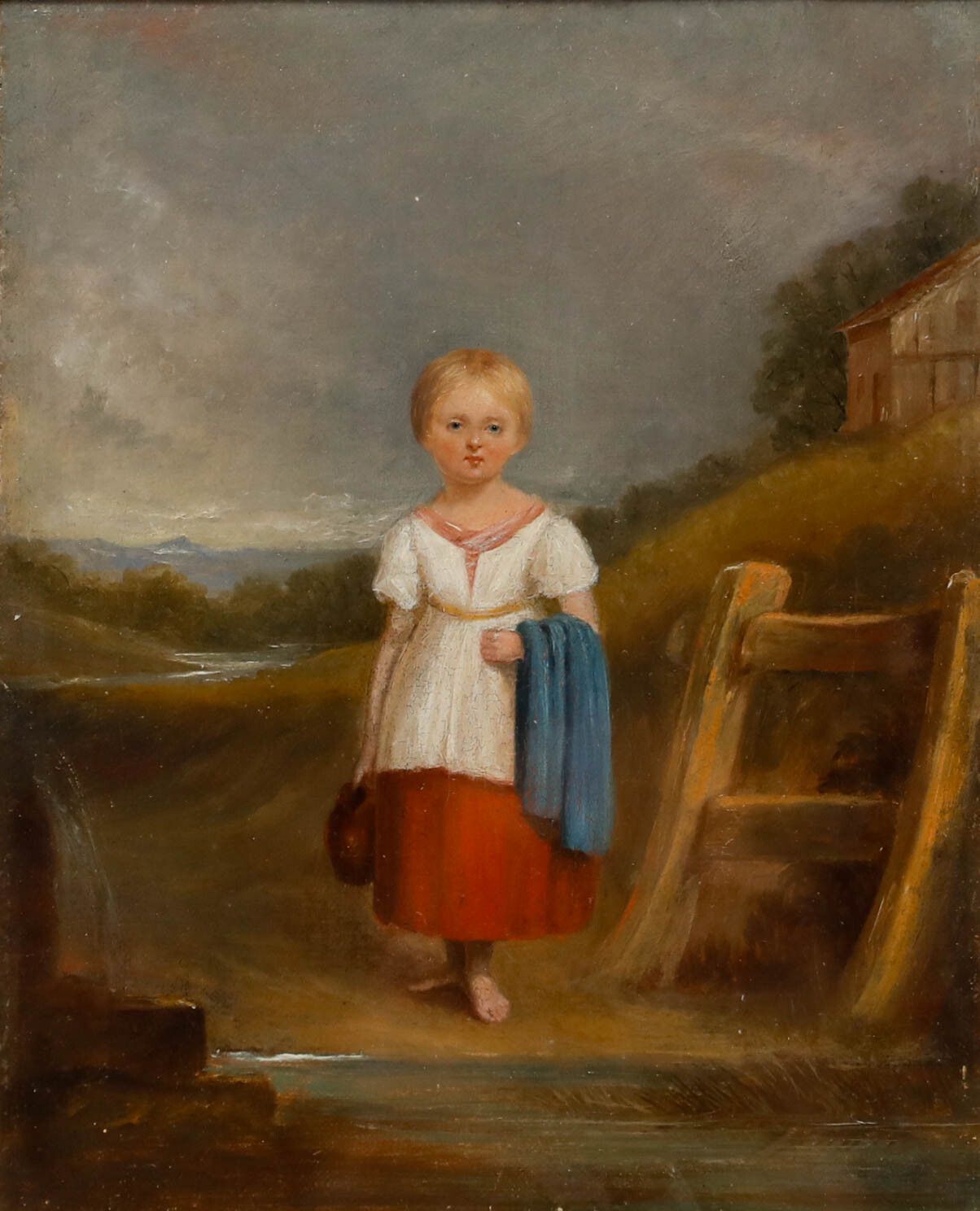 Fine English School 19th Century Oil Portrait Of A Girl Fetching Water photo furniture