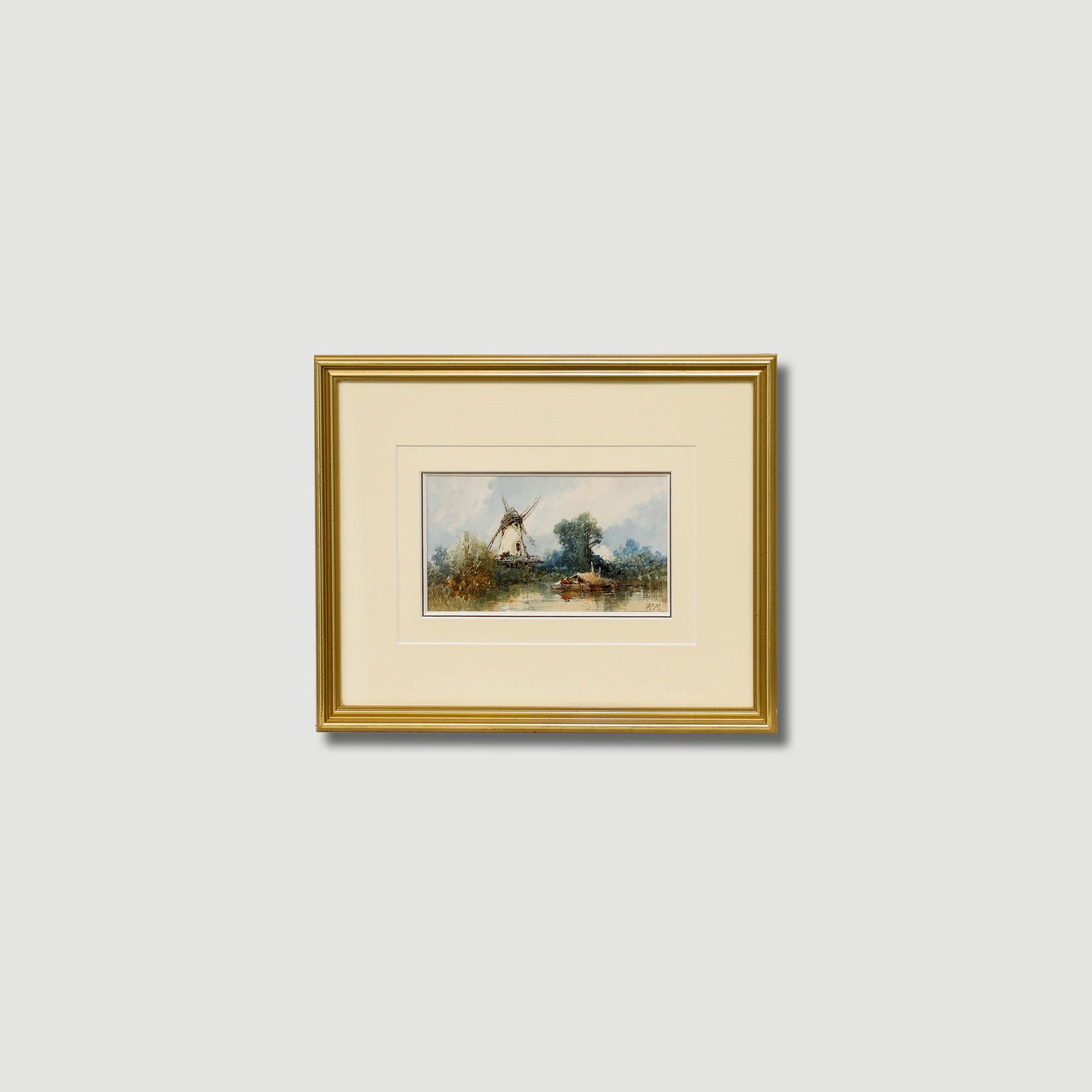 Paul Marny (1829 1914) Framed Watercolour, A Lakeside Windmill photo buy