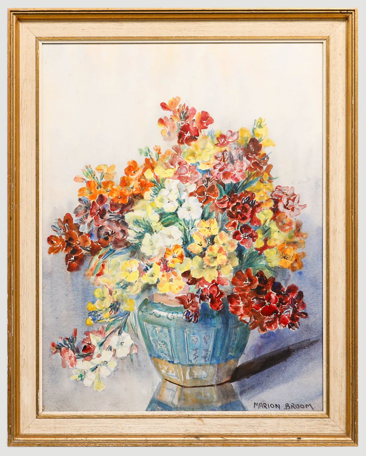 Marion Broom Rws (1878 1962) Framed Watercolour, Flowers In A Chinese Vase