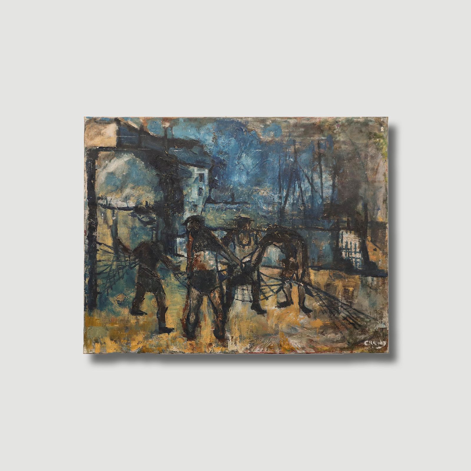 Margaret (Johnny) Crosby Mid 20th Century Oil, Hauling Nets, Liverpool Docks photo buy