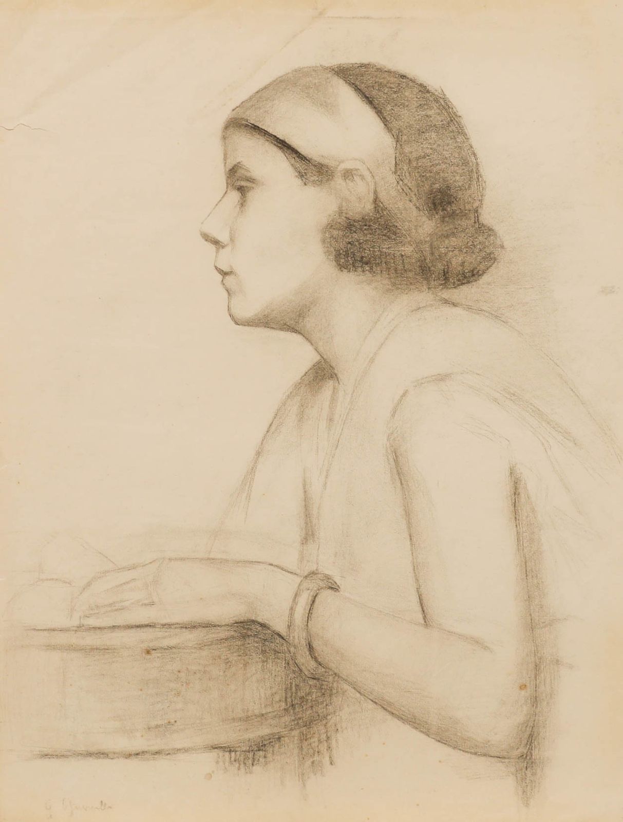 G. Querville Early 20th Century Graphite Drawing, Young Woman