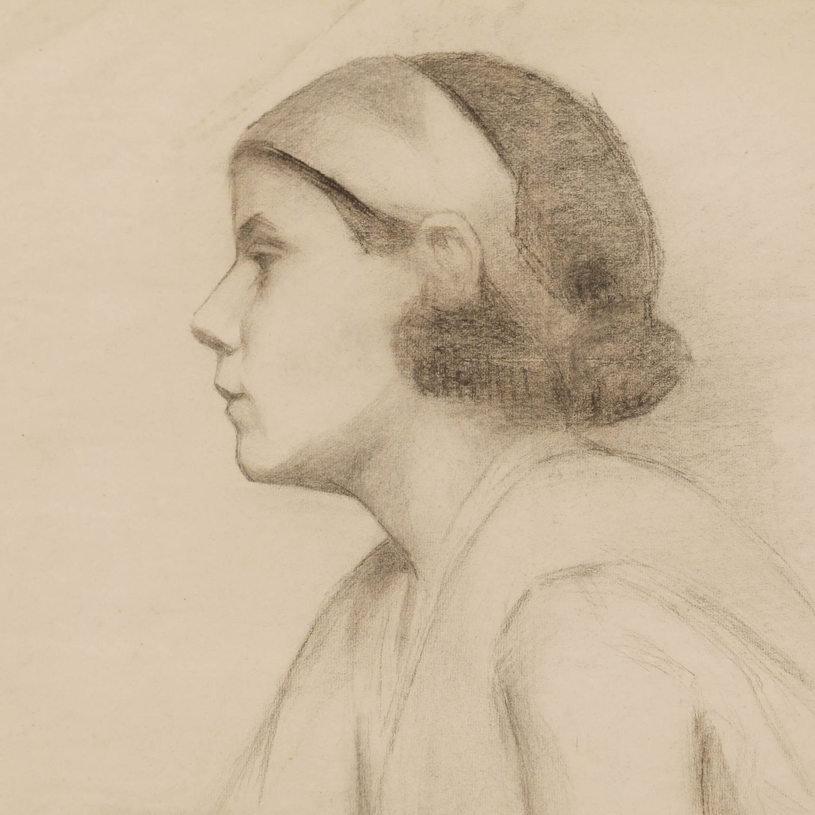 G. Querville Early 20th Century Graphite Drawing, Young Woman photo Art