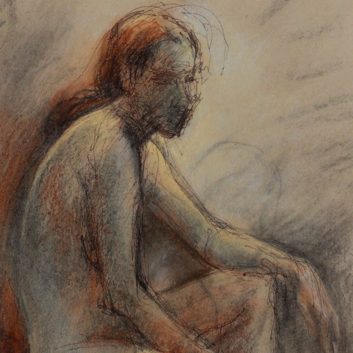 J. Sheppard Framed 20th Century Mixed Media, Seated Nude photo Art