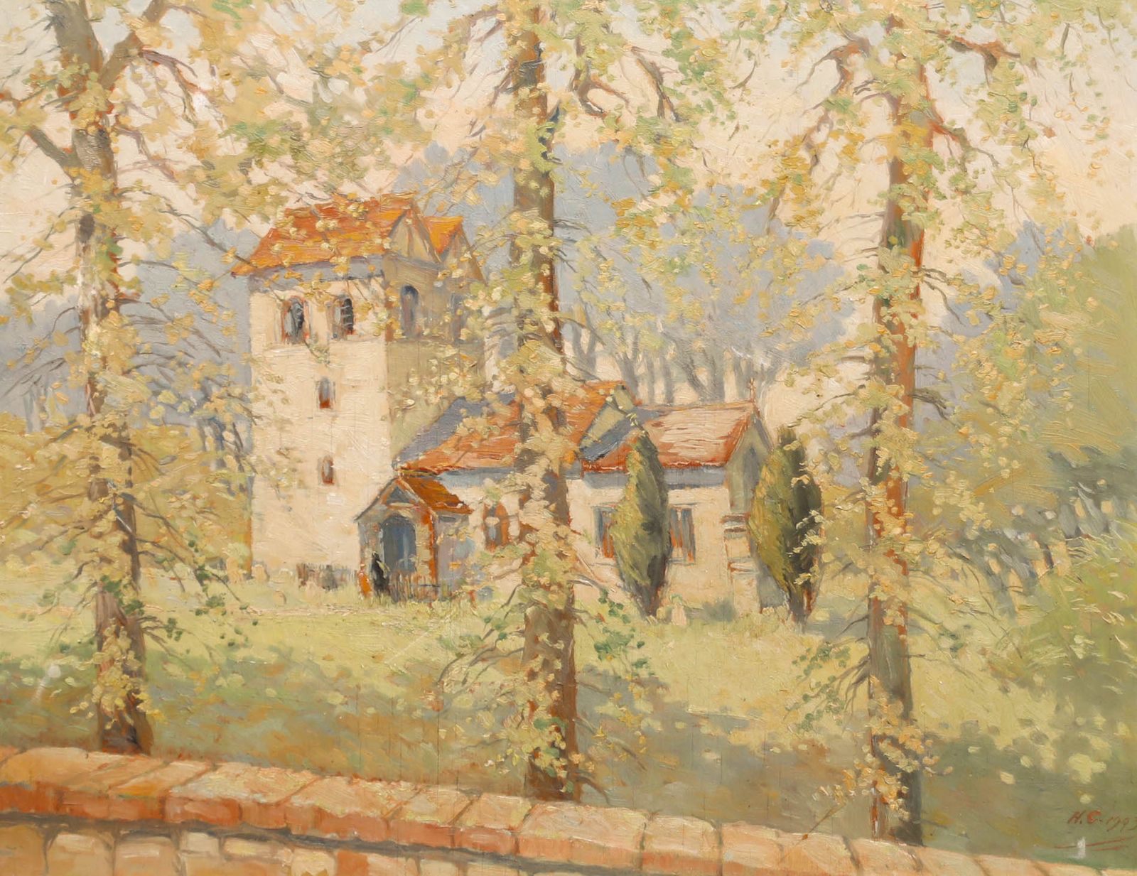 H. T. Camp Framed Mid 20th Century Oil, Fingest Church photo furniture