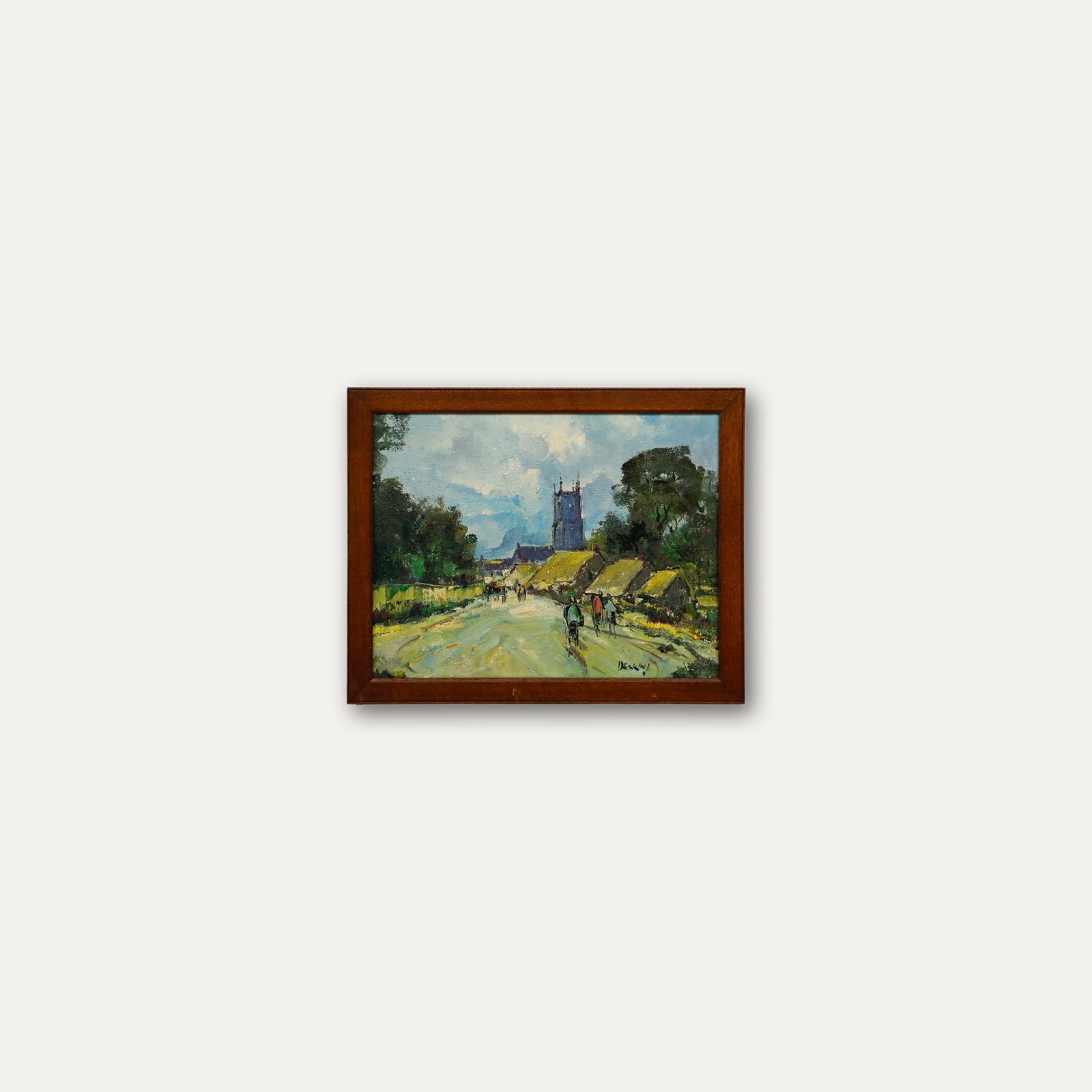 George R. Deakins (1911 1982) Framed Oil, Village Scene With Church Steeple photo buy