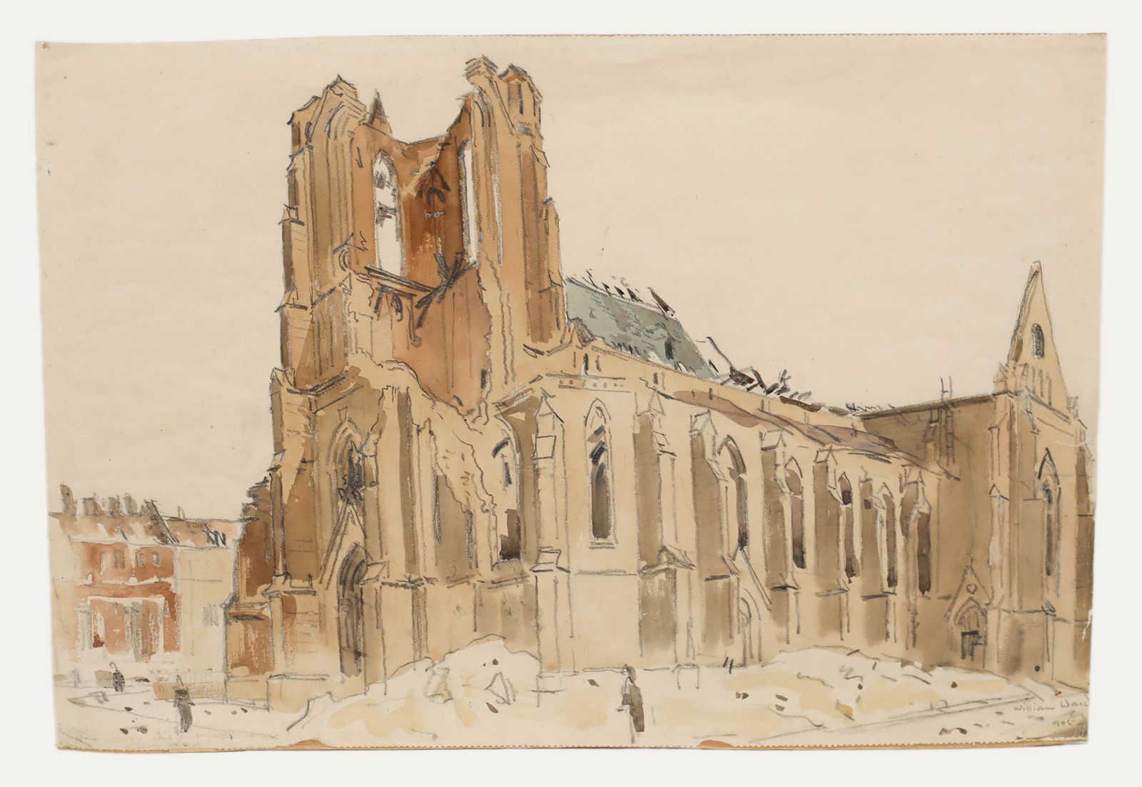William Warden (1908 1982) 1945 Watercolour, Liebfrauenkirche, Dusseldorf photo furniture