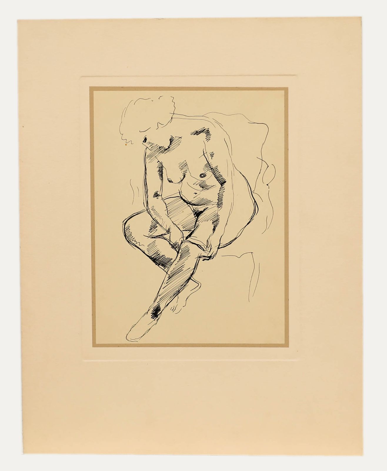 Georges Pacouil (1903 1996) Pen And Ink Drawing, The Stocking photo furniture