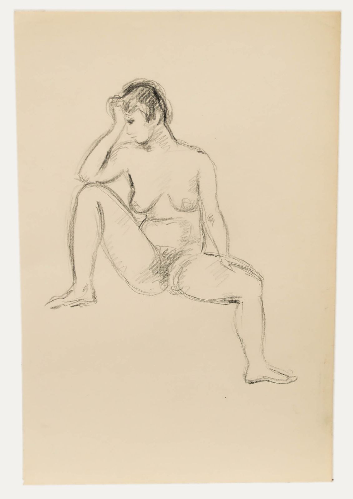 Georges Pacouil (1903 1996) Mid 20th Century Charcoal Drawing, Nude Study photo furniture
