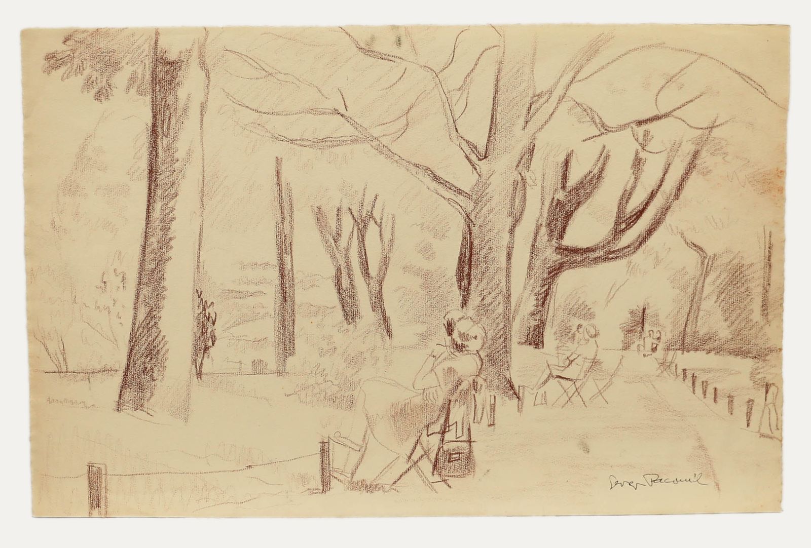 Georges Pacouil (1903 1996) Mid 20th Century Pastel, Summer In The Park photo furniture