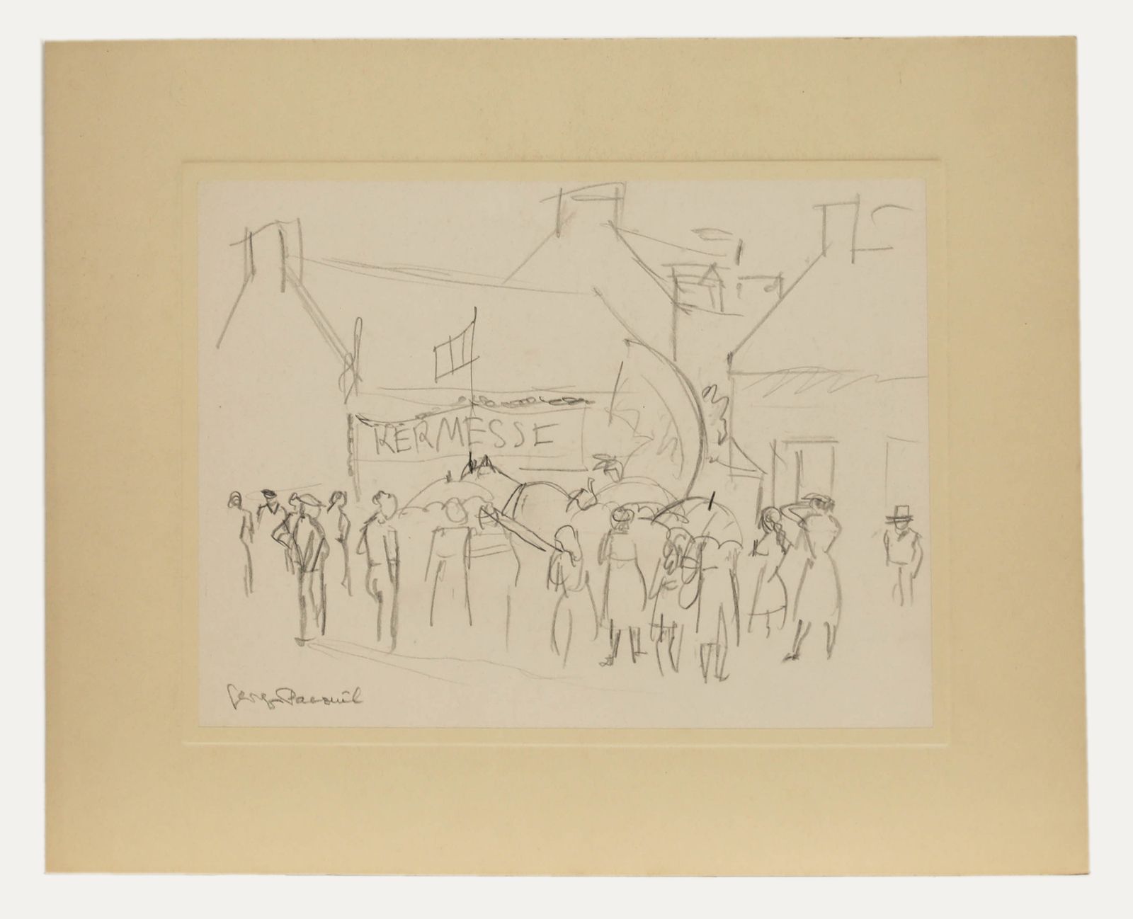Georges Pacouil (1903 1996) Mid 20th Century Graphite Drawing, Kermesse photo furniture