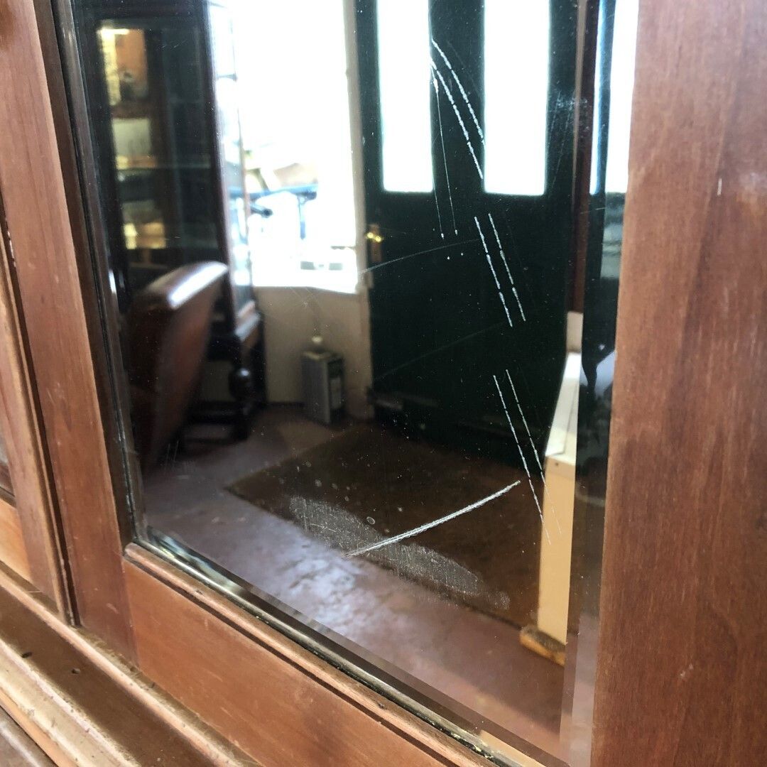 Antique Satinwood Tall Mirrored Cupboard Over Drawers 1910s photo 395.0