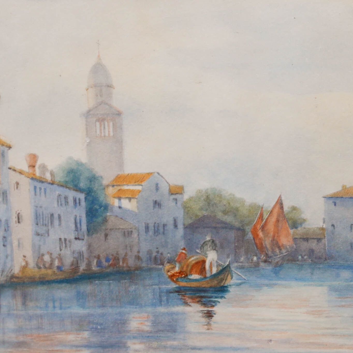 Framed Late 19th Century Watercolour Italian Coastal Scene With Bell Tower photo Art