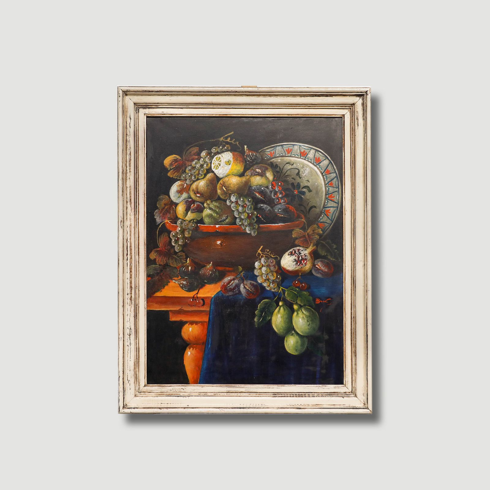 Framed 20th Century Oil Medley Of Fruit photo vintage