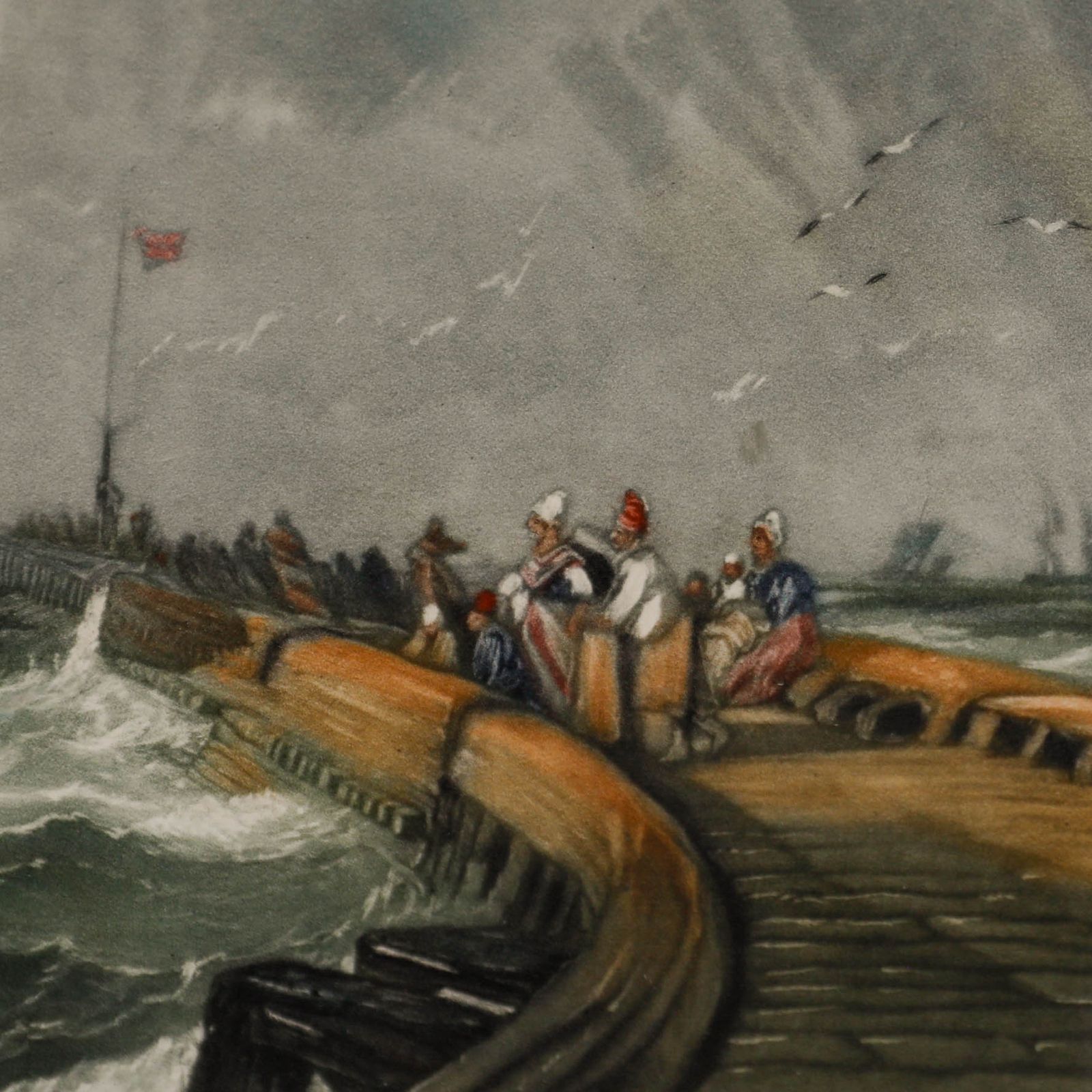 W. Swan 19th Century Aquatint, Storm At The Boardwalk photo Art