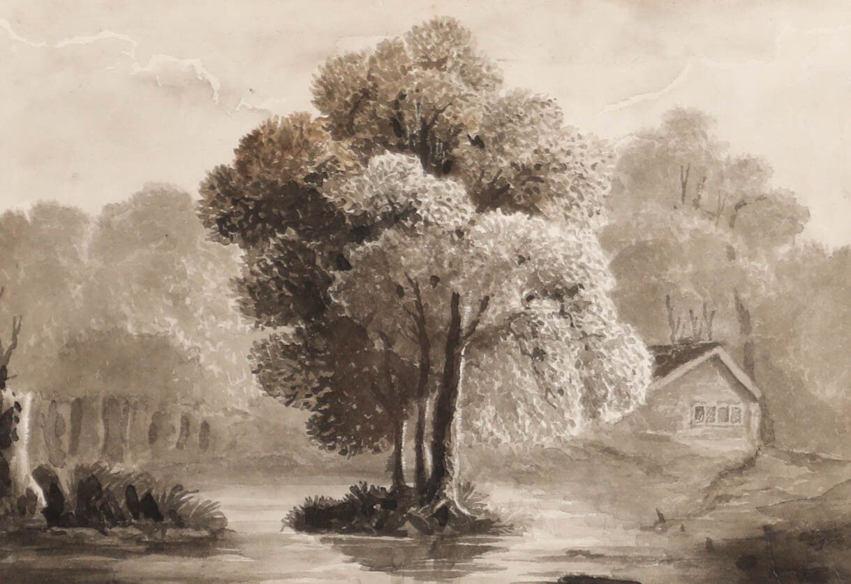 Follower Of David Cox Early 19th Century Watercolour, Cottage By The Water photo furniture