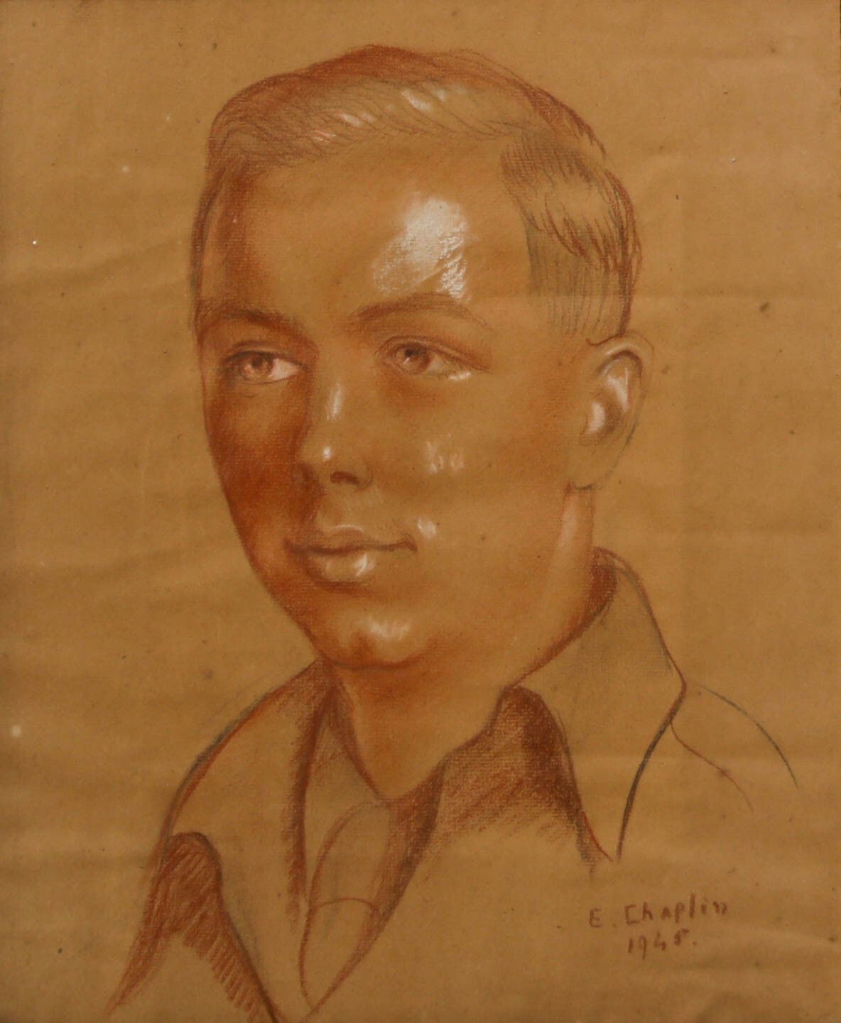 E. Chaplin Framed Mid 20th Century Pastel, Portrait Of A Young Man photo furniture