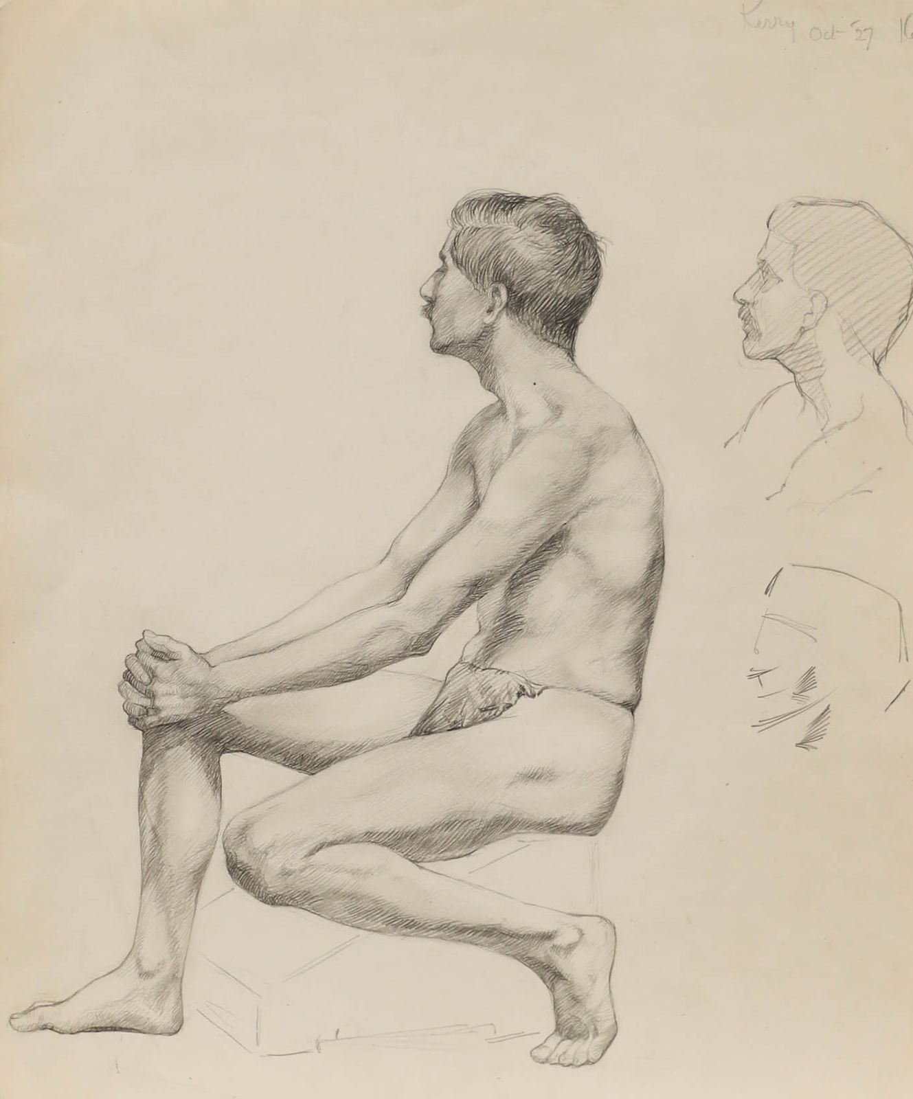 William Kerry 1927 Graphite Drawing, Seated Male Nude II