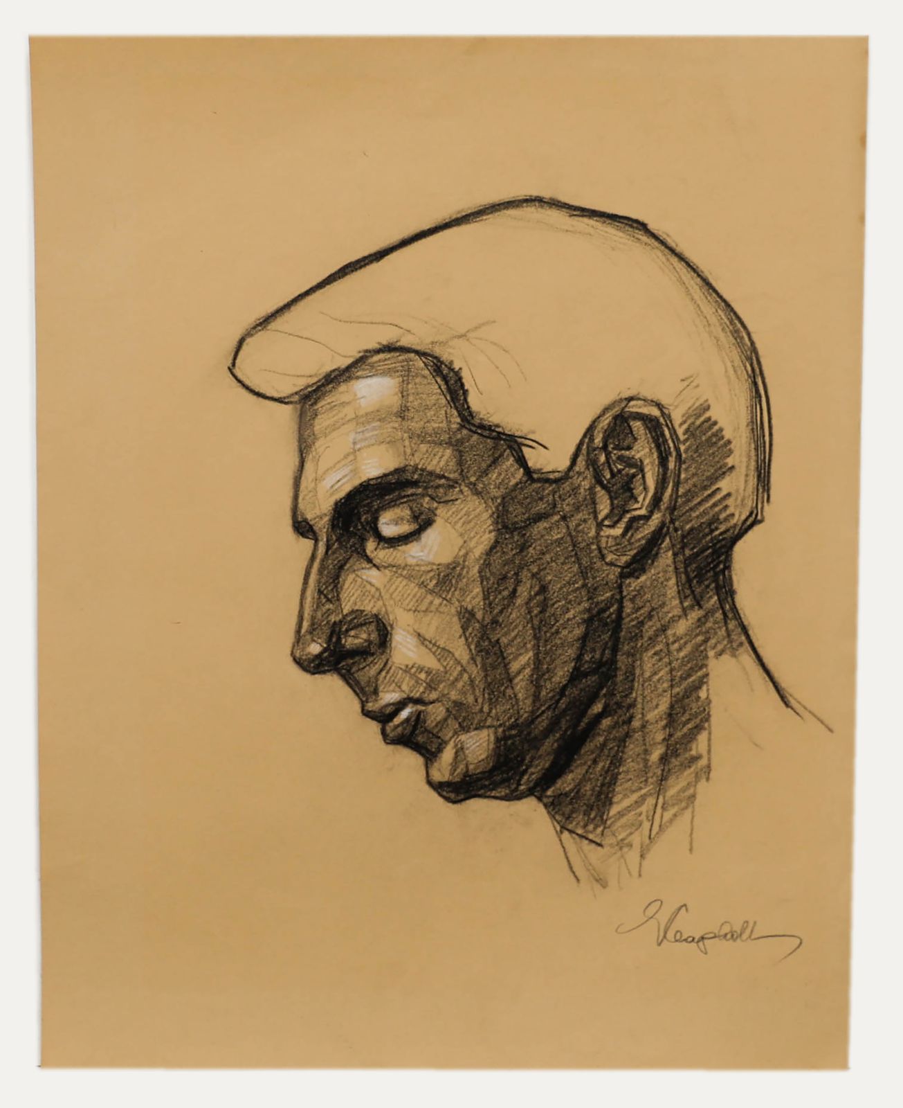 E.P. Clapholt 20th Century Charcoal Drawing, Man In Profile photo furniture