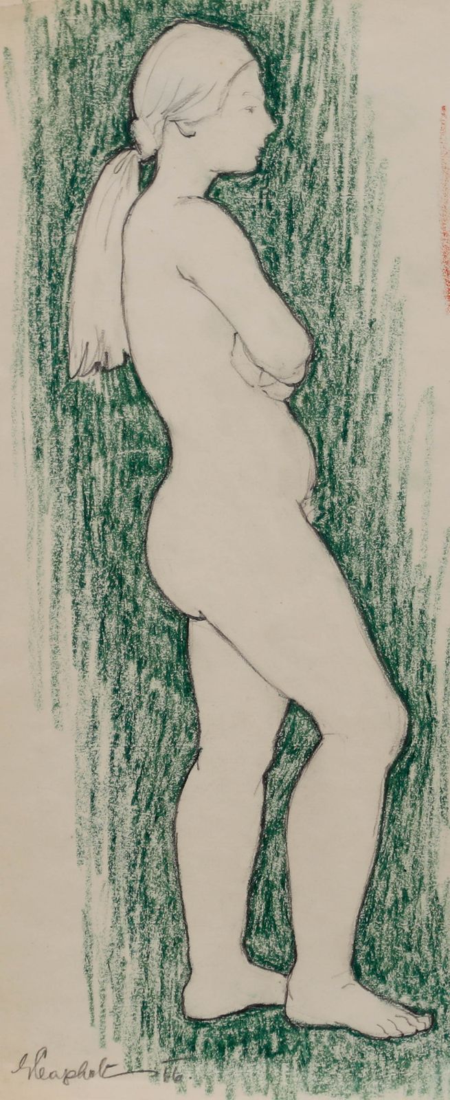 E.P. Clapholt Mid 20th Century Pastel, Nude In Green photo furniture