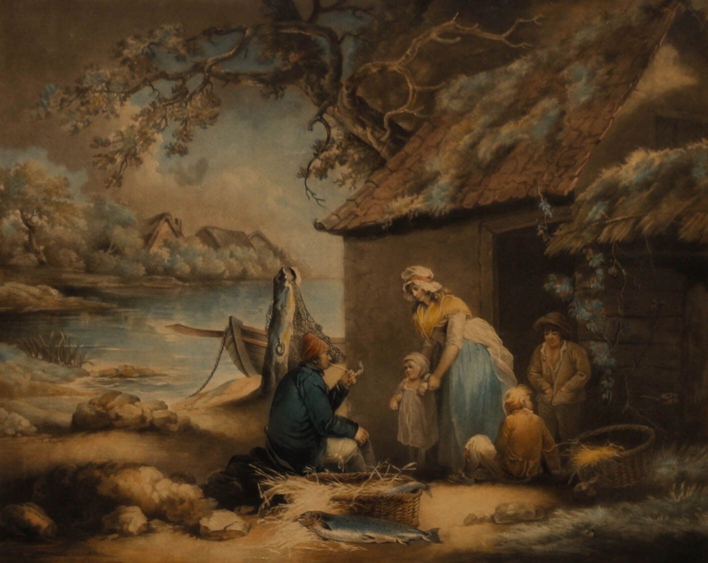 Smith After Morland 1799 Mezzotint, The Fisherman's Hut photo furniture