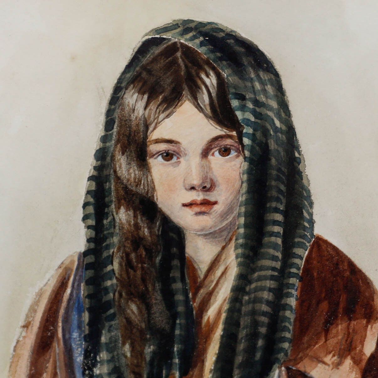 Betsy Sylvester Late 19th Century Watercolour, Portrait Of A Rural Girl photo Art