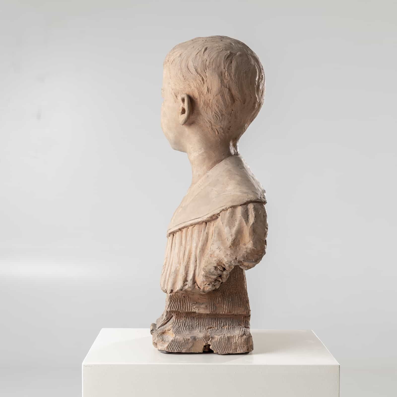 Terracotta Buste Van Een Jongen, Gesigneerd H.M. Becoré, Frankrijk, 2e Helft 19e Eeuw photo vintage