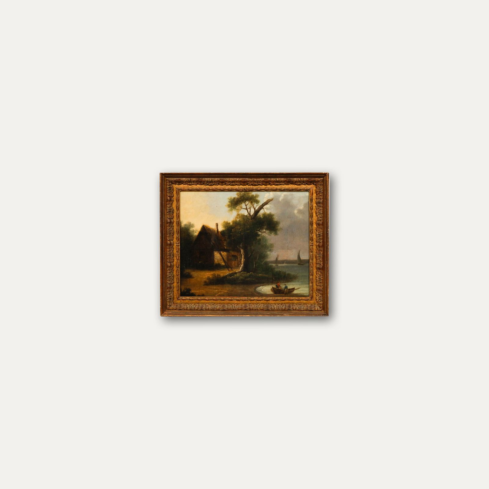 For Restoration English School 19th Century Oil, Cottage Of The Waterfront photo vinterior