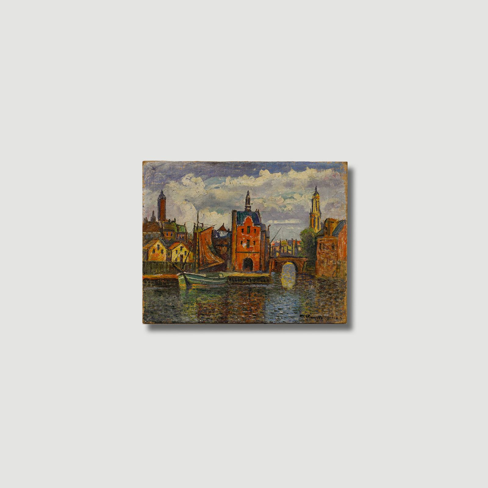 Early 20th Century Oil Flemish Barges photo buy