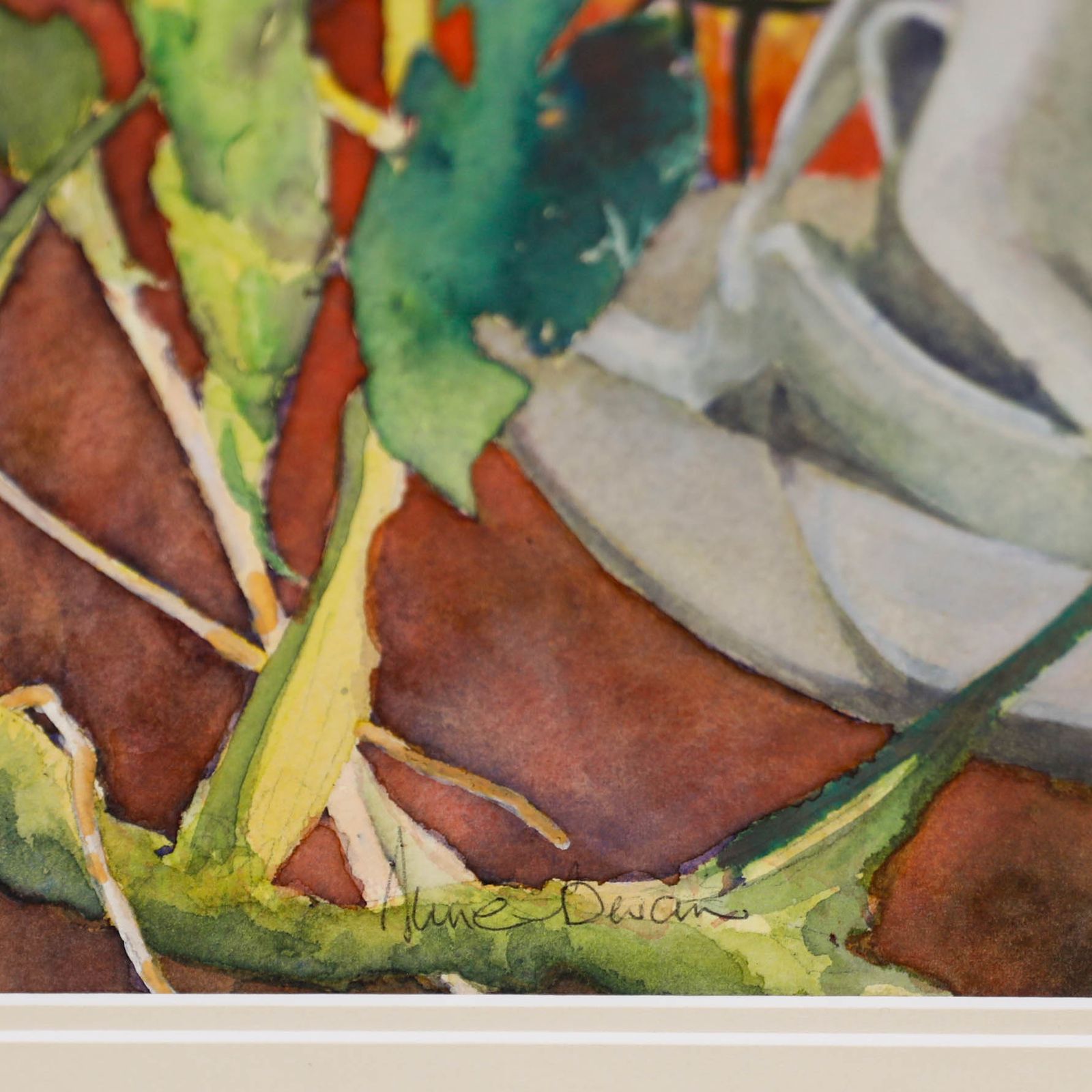 June Bevan (B.1927) 20th Century Watercolour, Stone Maiden And Cheese Plant photo Art