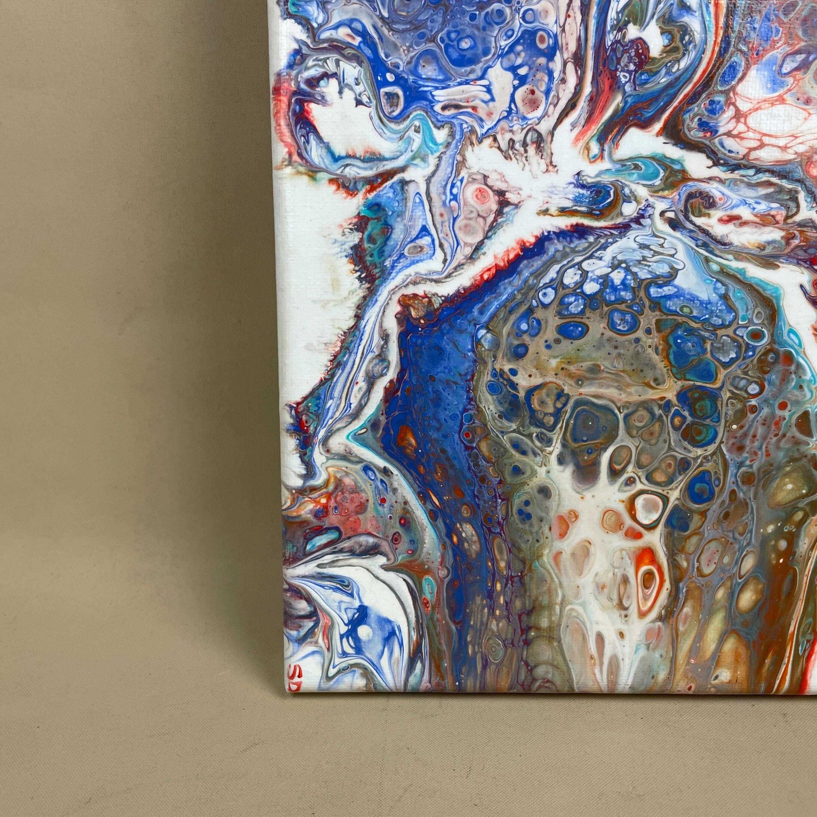 Vintage Marbled Painting Picture Original Artwork On Canvas Marble Pattern Wood Frame Painted Art Rectangle 31x22.7cm Wall Hanging Marbling photo vintage