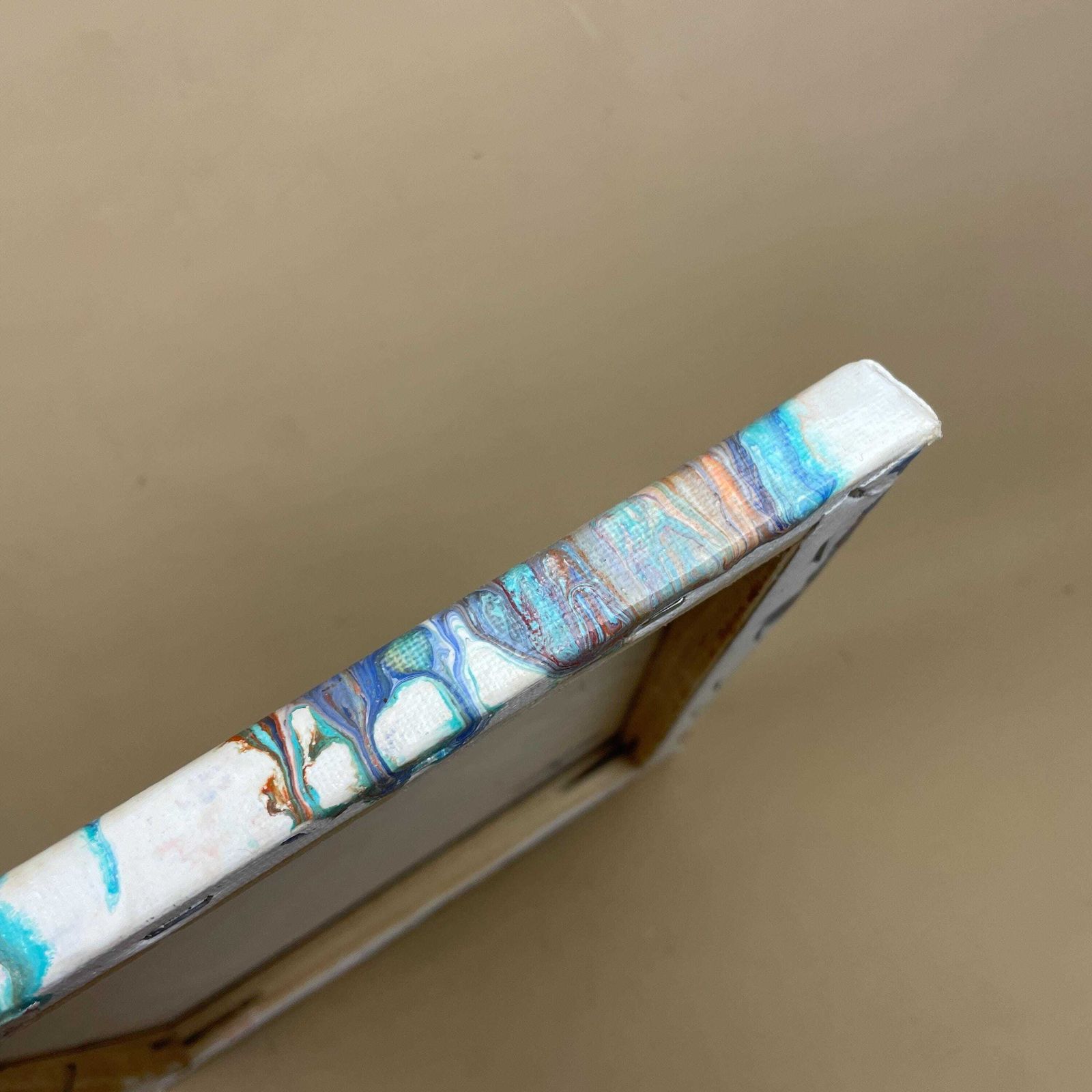 photo for sale Vintage Marbled Painting Picture Original Artwork On Canvas Marble Pattern Wood Frame Painted Art Rectangle 31x22.7cm Wall Hanging Marbling