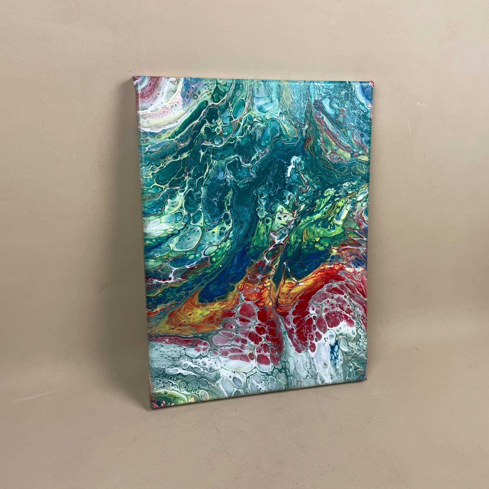 Vintage Marbled Painting Picture Original Artwork On Canvas Marble Pattern Wood Frame Painted Art Rectangle 31x22.7cm Wall Hanging Marbling photo for sale
